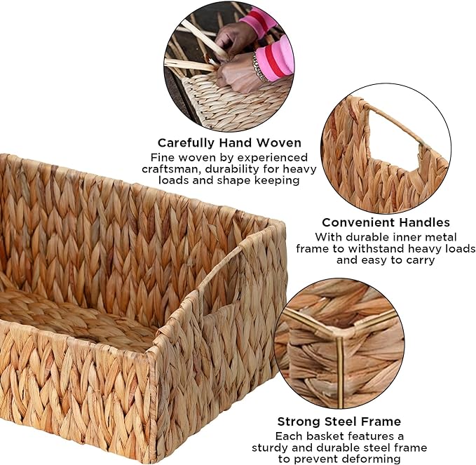 Pantry Baskets for Organizing, Wicker Basket Shelf Storage | Handwoven Pantry Organizers and Storage with Built-in Handles, Laundryroom Organization Storage Bins for Snack Cans