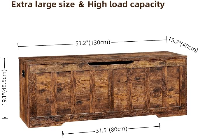 VANKILEY 51.2" Storage Chest Extra Large,Wooden Storage Bench,Rustic Brown | Chest with 2 Safety Hinges, 51.2*15.7*19.1inches, Wooden Trunk for Bedroom, Livingroom,Entryway,Easy Assembly.