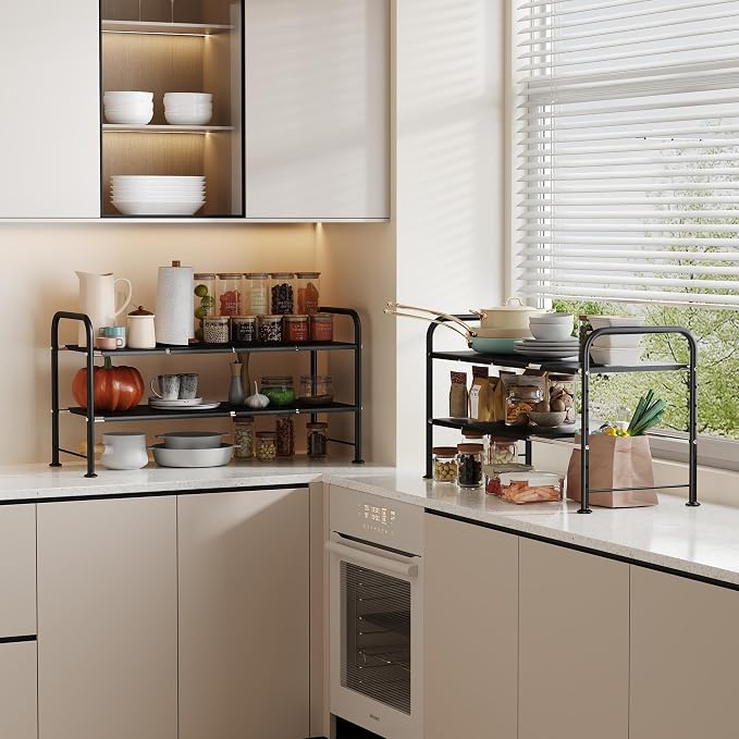 Under Sink Organizers and Storage,Expandable under cabinet organizer Shelf | 2 tier expandable shelf for kitchen and bathroom,8 Removable Carbon Steel Panels,27.36-36.02" W x 12.28" D x 16.93" H