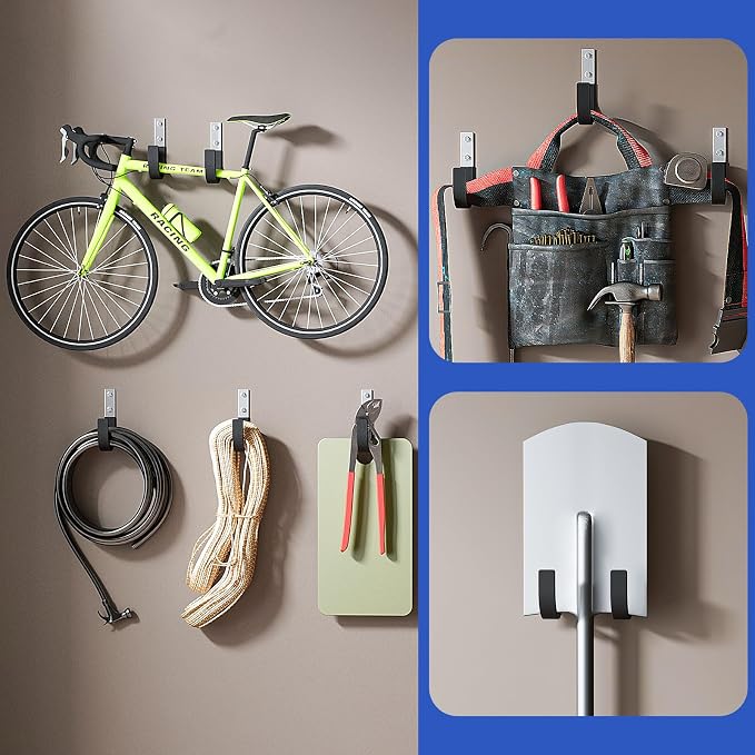 Heavy Duty Wall Hooks, Garage Storage Utility Hooks, Steel Wall Mount Hanger, Tool Organizer Hose Hanger Steel U Hooks for Garage & Garden (2, Black)
