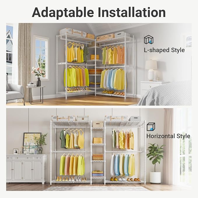 VIPEK X3 Expandable Heavy Duty Clothes Rack Closet Organizer System White | Large Freestanding Clothing Racks with Adjustable Shelves and Hanger Rods from 5'2" to 8', Reach-in & Walk-in Closet, 1210LBS