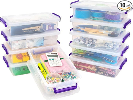 IRIS USA Storage Bins with Lids |Made in USA| 3 Qt - (10-Pack) - Clear | Plastic Containers for Crafts, Art, Office & Study Supplies / Interlocking Latches