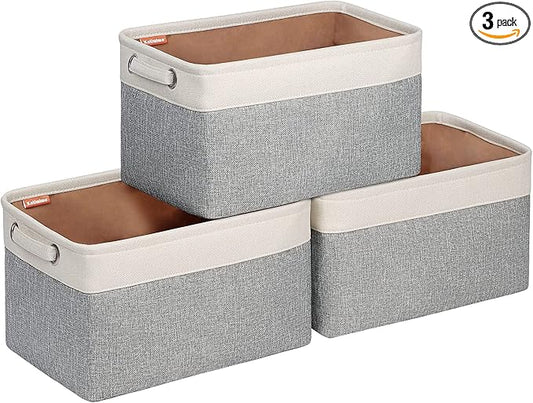 Foldable Storage Bin Collapsible Fabric Storage Basket Cube with Durable Handles Closet Organizer Bins for Organizing Shelves Drawers, Set of 3, 15" x 10" x 9.5", Grey