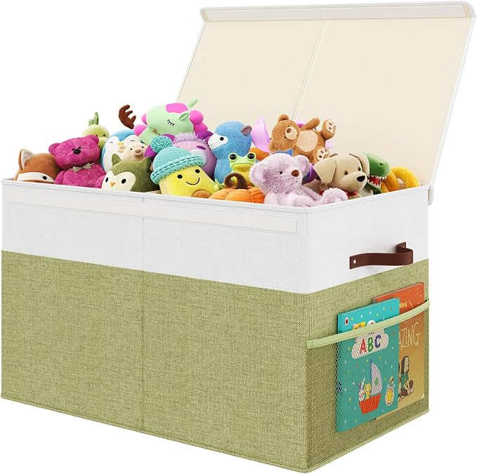 Large Toy Storage Box with Lid, Toy Chest with Divider, Foldable Organizer | PP Board Reinforced Toy Storage Box for Kids, Boys, Girls, Playroom, Nursery and Bedroom for Toys, Stuffed Animals & Blankets