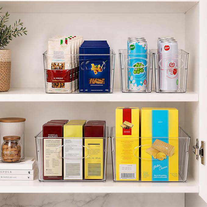 UFORU 10 Pack Clear Plastic Pantry Organizers and Storage with Handles | Non-slip Bottom Stability, Space-Saving Stackable Design, Clear Visibility, Thickened Plastic, Multi-Scene Storage Solutions