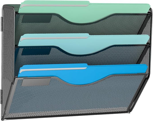 Gawerk 3 Tier Hanging Wall File Organizer, Mesh Mail Paper Orgnization Hanging File Folder Holder for Home Office, Black