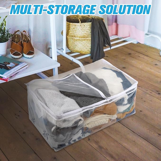 Large Storage Bag for Clothes, Jumbo Zipper Totes | 20 Gallon xxl, Flexible, Clear Extra Thick Plastic, Reinforced Handles, Double Zip