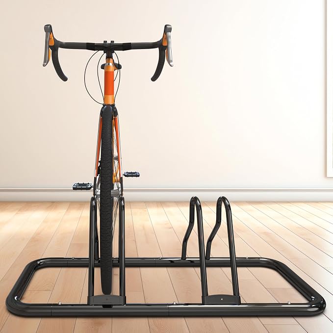 Simple Houseware 2-Bike Adjustable Floor Storage Rack for Garage, Black | Bicycle Parking Stand Organizer for Road and Kids Bikes