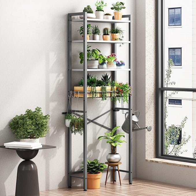 Kalrin Over-The-Toilet Storage Rack, 4-Tier Bathroom Organizer Shelf Over Toilet with Adjustable Shelf and Basket, Freestanding Space Saver Bathroom Shelves Above Toilet for Room (Gray- White)