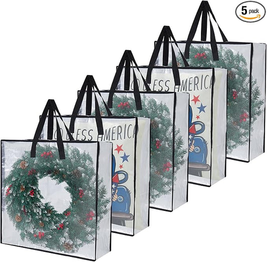 5-Pack Clear Heavy Duty Moving Bags and Storage Bags, 25 Gallon Large Moving Boxes Alternative for Wreath Storage Container, Under Bed Storage, Stadium Events, and College Moving Supplies