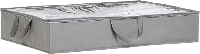 Amazon Basics Under Bed Storage Bags for Clothes, Blankets and Linens, Foldable Fabric Containers with Clear Window and Handles, 30.2" x 20" x 5.7", Gray, 2-Pack
