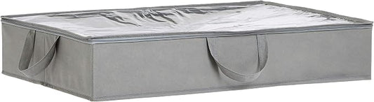Amazon Basics Under Bed Storage Bags for Clothes, Blankets and Linens, Foldable Fabric Containers with Clear Window and Handles, 30.2" x 20" x 5.7", Gray, 2-Pack