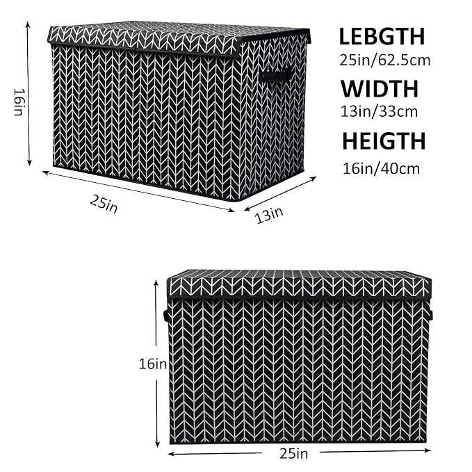 Mayniu Large Toy Box Chest with Lid, Kids Toy Storage Organizer Bins Basket for Living Room, Nursery, Closet, Bedroom, Playroom 25"x13" x16" (Black)