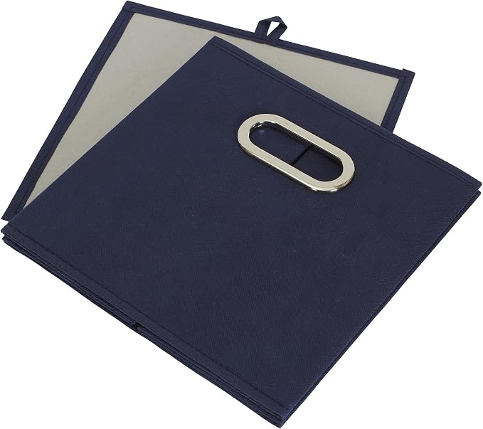 Household Essentials Fabric Storage Bins 6 Piece Set, Strong Poly-Woven Fabric, Sturdy Chipboard Sides, Grommet Front Handle, Stackable and Foldable, Classic Design, Navy
