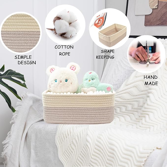 COMFY HOMI 11.5"x7.5"x4.7" Storage Baskets for Organizing | Cotton Rope Woven Basket | Toy Storage Bin Box | Basket for Shelves, Closet Organizer Bin, Decorative Closet Shelf, 3 Pack,