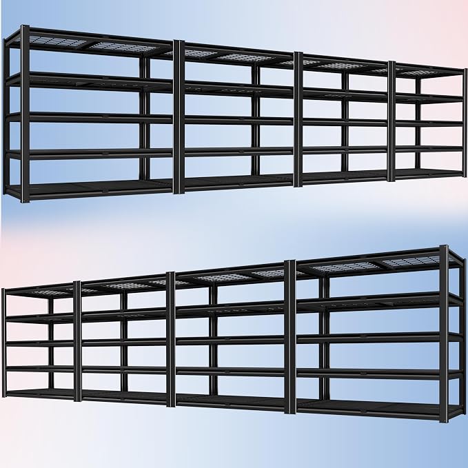 PrimeZone 72" H Heavy Duty Garage Shelving 2500 LBS 5 Tier Heavy Duty | Storage Shelves Adjustable Industrial Metal Wire Shelf for Garage,Pantry,Warehouse,Commercial,48" W X 24" D X 72" H 8Pack