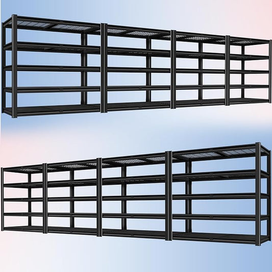 PrimeZone 72" H Heavy Duty Garage Shelving 2500 LBS 5 Tier Heavy Duty | Storage Shelves Adjustable Industrial Metal Wire Shelf for Garage,Pantry,Warehouse,Commercial,48" W X 24" D X 72" H 8Pack