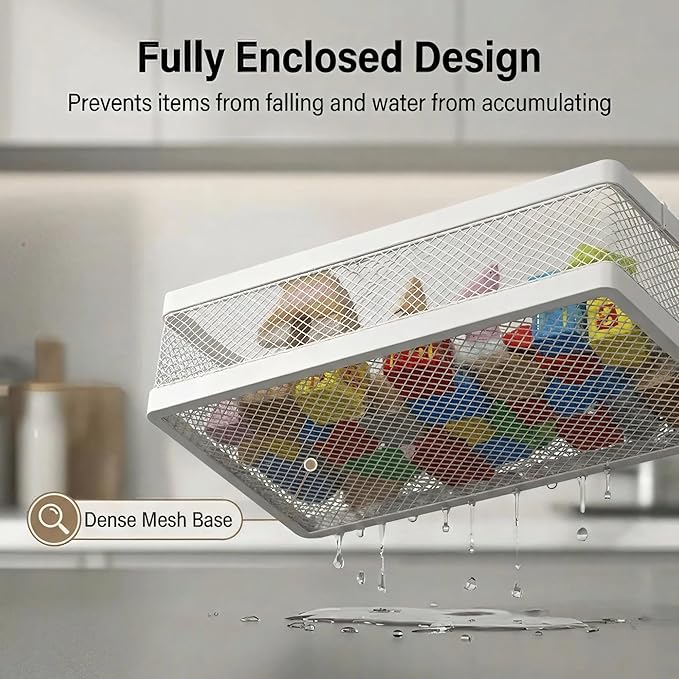 PUSDON Mesh Shower Caddy Wall Mount, Heavy Duty Adhesive Bathroom Shelf Organizer, Rustproof Floating Spice Rack for Kitchen Pantry, Holds 50 LBS, Multi-Purpose Storage White-2 Packs (Netting)