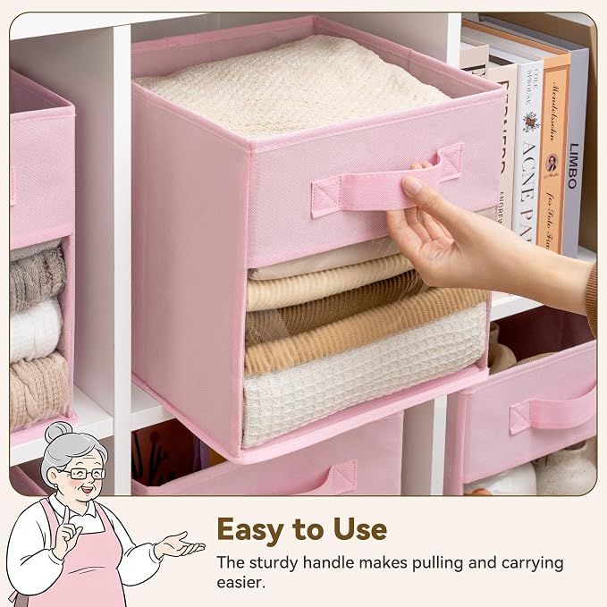 GRANNY SAYS Cube Storage Bins with Clear Window, 11 Inch Storage Cube Organizer, Collapsible Fabric Storage Cubes, Decorative Cube Storage Organizer for Shelves, Closet, Pink, 6-Pack