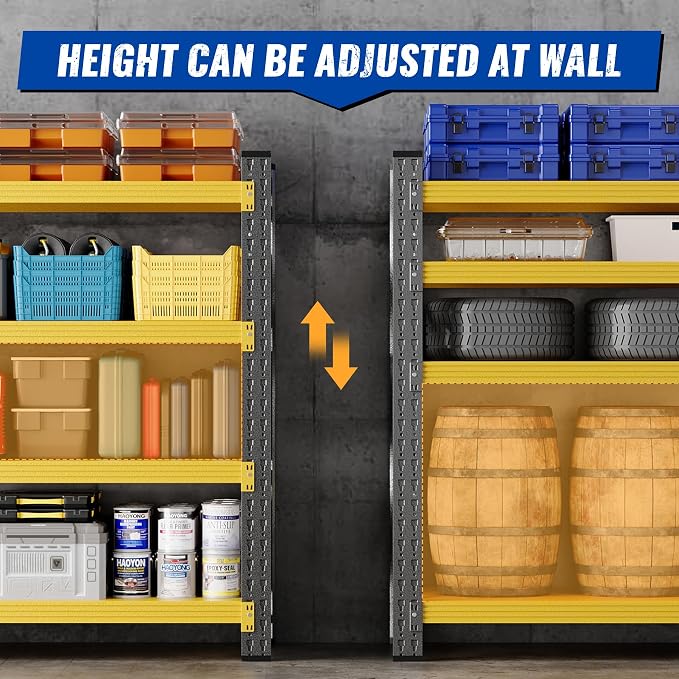 BYBYNSOE 48" W Storage Shelves 3000lbs Garage Metal Shelving Heavy Duty Garage Shelves Adjustable Storage Shelves for Industrial, Factory (Black Yellow, 48" W X 24" D X 69" H)