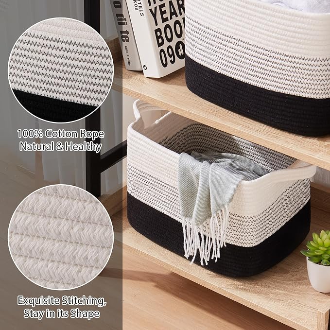 OIASKET Storage Baskets for Organizing, Woven Baskets for Shelves, Rectangle Decorative Organizer for Storage Clothes, Toy, Books, Towels Nursery Bins 3 Pack (Gradient Black, 13"x9.85"x8.7")