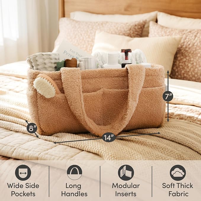PUTSKA Baby Diaper Caddy Organizer, Nursery Basket, Brown Fleece