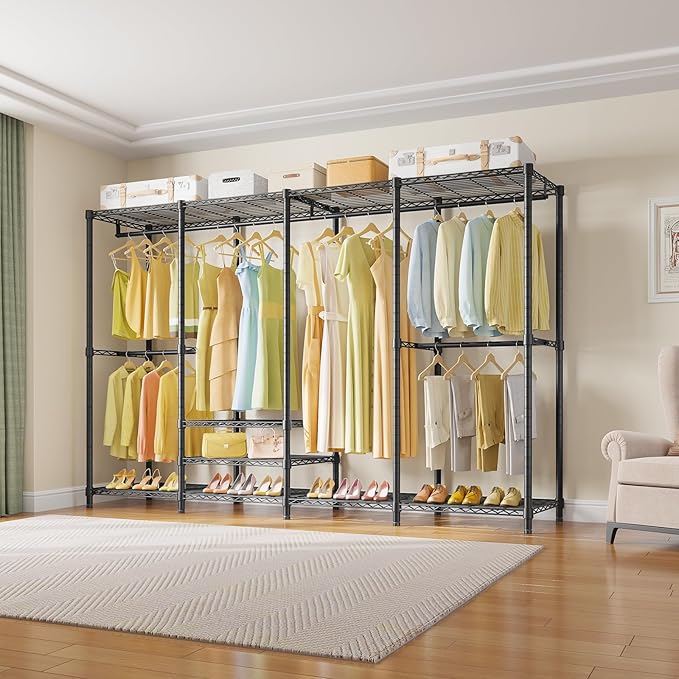 VIPEK V40 Plus Clothes Rack, Large Modular Closet System for Hanging | 89 inch Adjustable Open Clothing Storage System with 6 Shelves & 4 Hang Rods for Bedroom and Reach-in Closet, Black