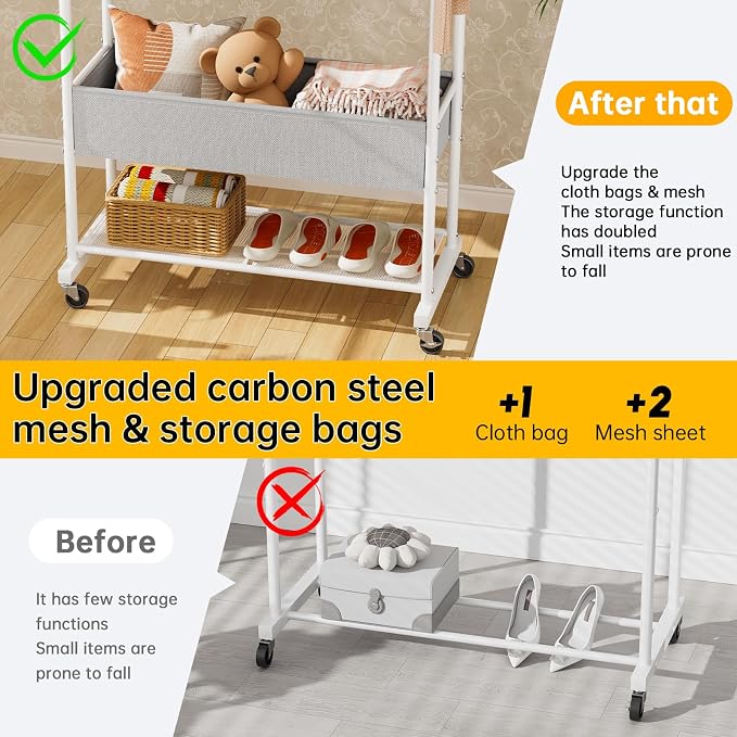 SINGAYE Wardrobe Standing Closet Clothing Rack With Shelf Hanging Clothes | Wardrobe Open Compact Small Metal Garment Hanger Stand Alone Free Standing Black Closet Rack Storage Organizer Heavy Duty