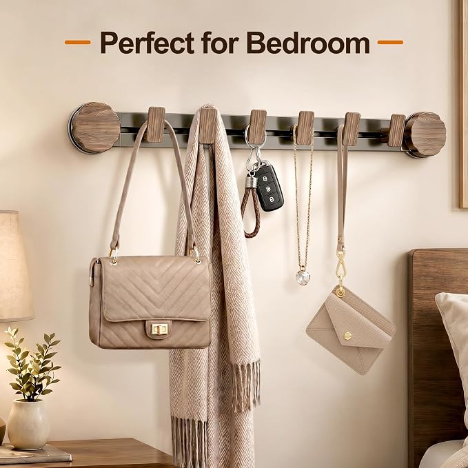 Sindax Suction Cup Wall Coat Rack, No Drill Coat Hooks with 6 Adjustable Hooks, Reusable Wall Mounted Rack for Entryway, Bathroom, White