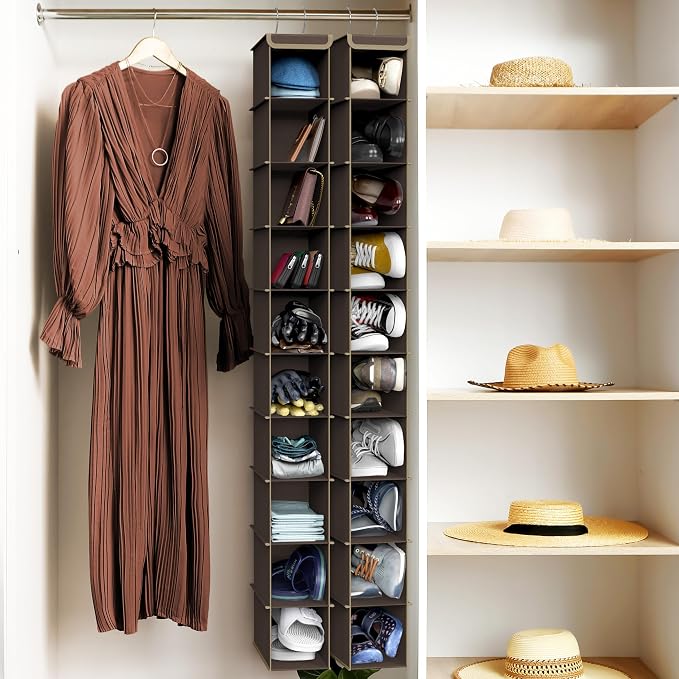 Simple Houseware 10 Shelves Closet Hanging Shoe Organizer, Brown | Dual Metal Hooks, Holds Up to 20 lbs, for Narrow Space