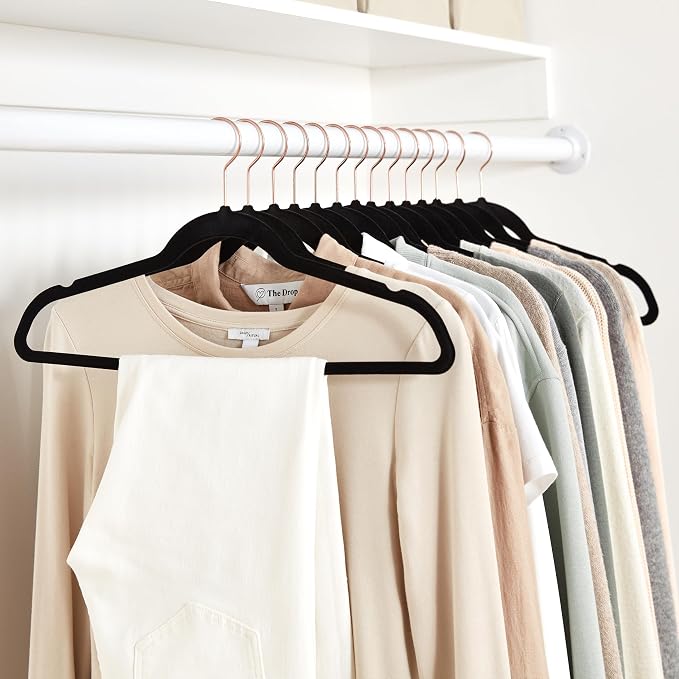 Amazon Basics Slim Velvet Non-Slip Space Saving Suit Clothes Hangers for Closet Organization, Black/Rose Gold, 50-Pack