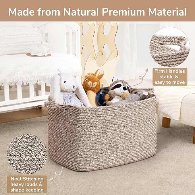 Goodpick Extra Large Woven Blanket Basket, Rectangle Storage, Brown | 85L, 23.6 x 15.7 x 13.8 in, Cotton Rope, Living Room, Bedroom & Nursery Organization, Blankets, Toys & Clothes Storage