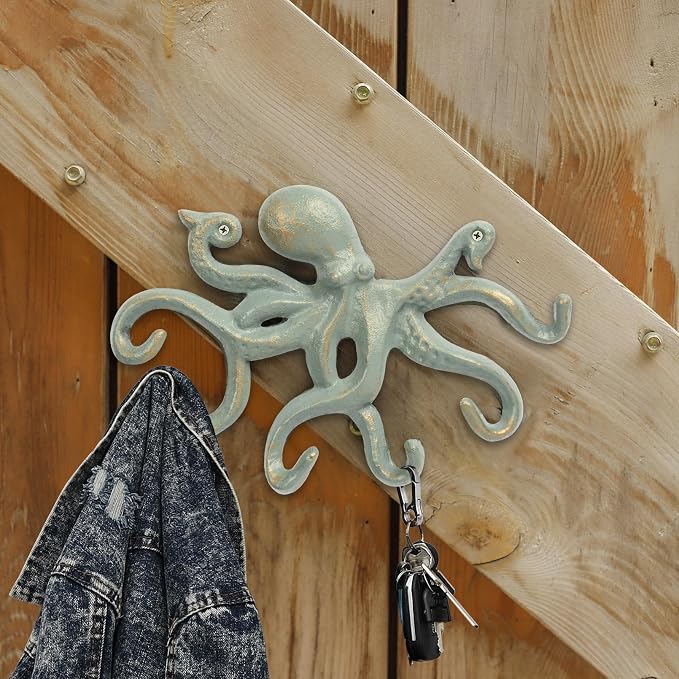 Key Holder for Wall, Iron Coat Hooks Wall Mounted Towel Hooks for Bathrooms, 2Pcs Heavy Duty Decorative Hooks - Gold Green