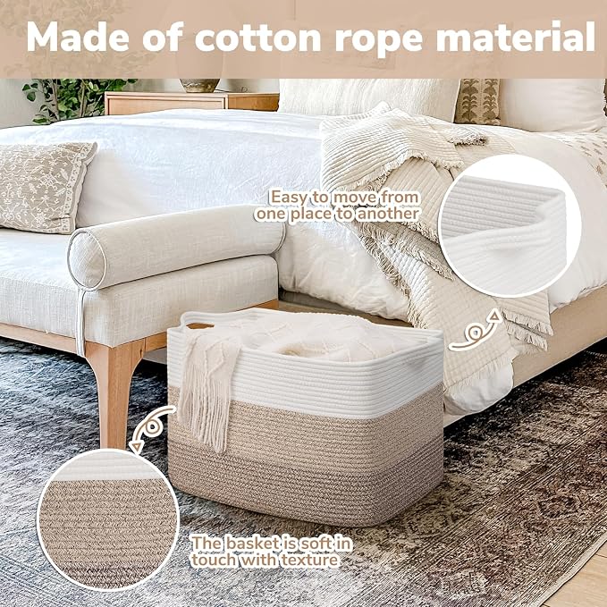 Goodpick 50L Large Woven Blanket Basket, 18" x 14" x 12", Gradient Brown | Decorative Storage Basket for Blankets, Pillows & Toys Storage, Living Room & Bedroom Organization, Stylish Home Decor