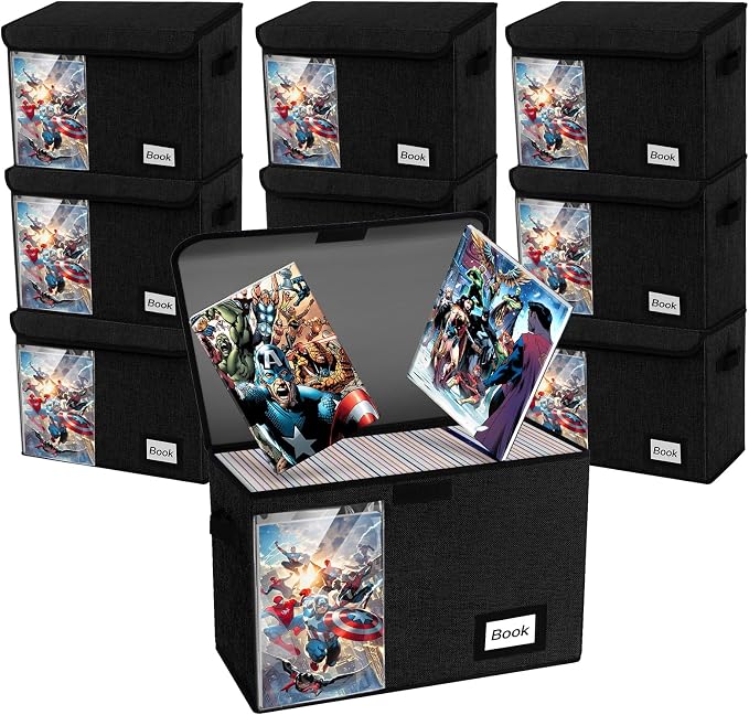Display Comic Book Storage Box 15.8" X 7.8" X 11.8", Collapsible Holds 160-180 Comic Book Bags Organizer Heavy Duty Bin Container Holder Shelf for Comic Book Sleeves and Boards, 10 Pack