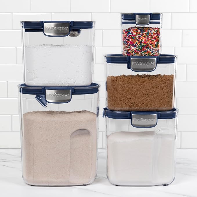 ProKeeper+ Airtight Food Storage Container Set – Clear Plastic Flour and Sugar Canister Set with Magnetic Accessories for Kitchen Organization (Navy, 9-Piece)