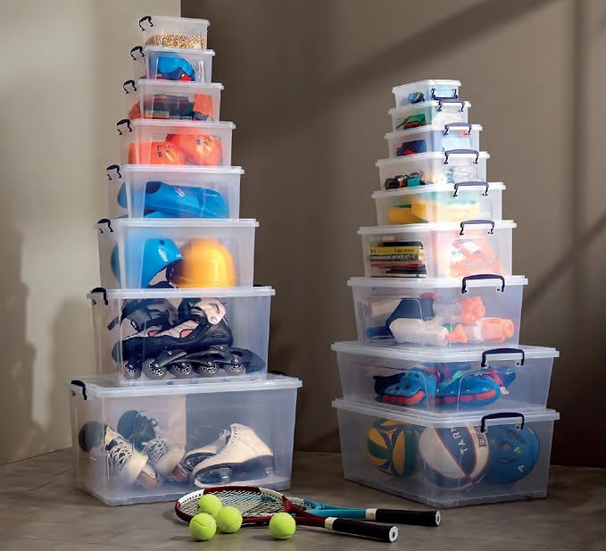 Superio Storage Bins with Lids, Clear Plastic Containers for Organizing, Stackable Totes, BPA Free, Odor Free, Organizer Boxes for Home, and Dorm (4 Pack, 60 Quart)