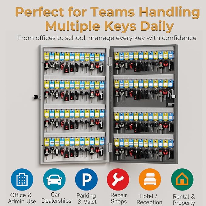 96 Key Lock Box Smart Key Organier Cabinet with Keypad & App for Office | Wall Mounted Lockbox use App, Custom & One Time Password, WiFi (Need W100 Bridge) Unlock for School, Office, Fleet, Hotel