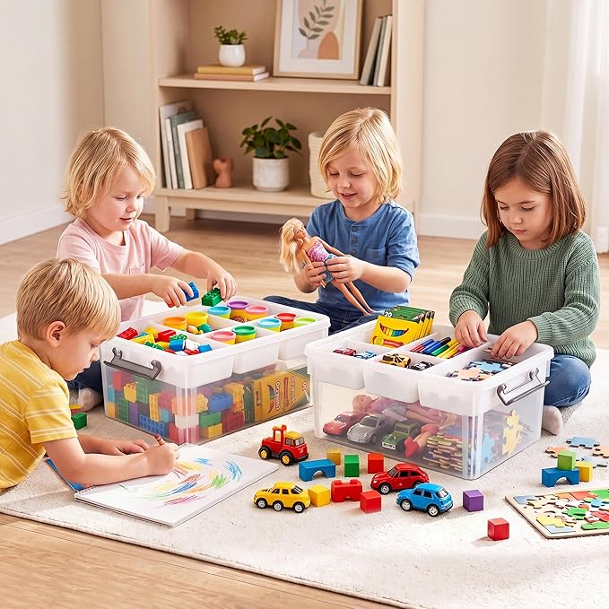 Citylife 17QT 2Packs Clear Craft Organizers and Storage Box with Tray | Stackable Art Supply Organizer Storage Bins with Lids for Beads, Markers, Sewing, Tools, Playdoh, Coloring Books, Made in USA