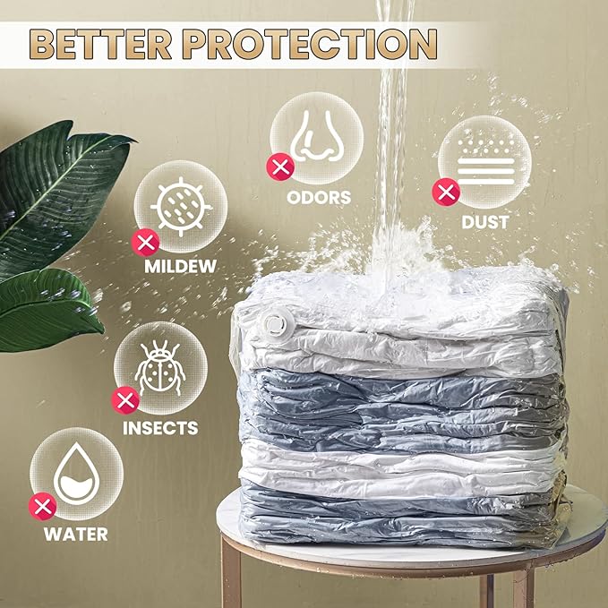 TAILI 8 Pack Vacuum Storage Bags, Cube Combo(3 Jumbo+5 Medium), Cream | Vacuum Seal Bags for Clothing, Bedding, Comforters, Blankets, Space Saver No Pump Compression Cube, 2 Size