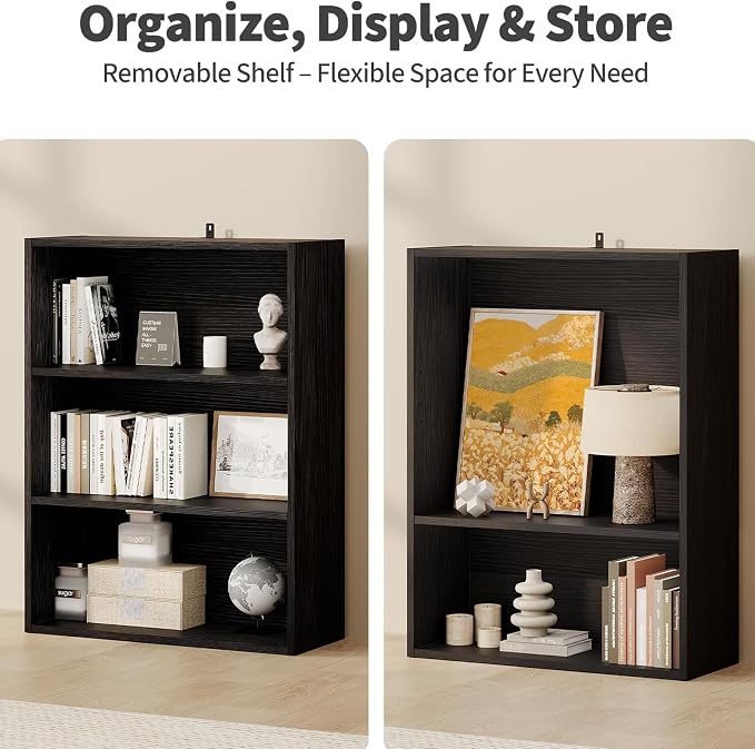 HealSmart 3 Tier Bookcase, Industrial 3 Book Shelf, 9.2" D x 23.8" W x 31.5" H Tall Open Cube Storage Organizer for Home Office, Living Room, Bedroom and Dinning Room, Black
