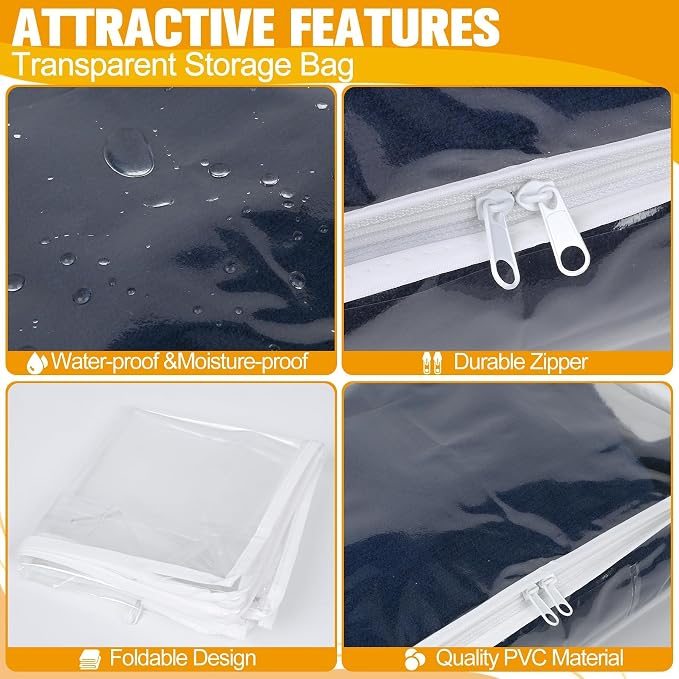 Kikerike Plastic Storage Bags with Easy-Glide Zipper, Pack of 8, Durable Clear Vinyl Zippered Storage Bags for Clothes Sweaters Comforters Blankets Sheets Bedding (23.6 x 16.9 x 13.8 Inch, White)