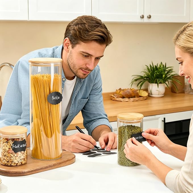 Vtopmart 74oz/27oz/20oz Glass Food Jars with Airtight Bamboo Lids, 3 Pack | Glass Pantry Storage Containers for Pasta, Nuts, Coffee Beans, Cereal, Canisters Set for Pantry Organization, BPA Free