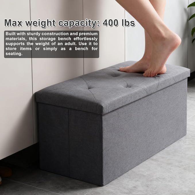 43 inch Storage Ottoman Bench, Folding Storage Bench Ottoman, for Bedroom, Living Room, and Utility Room, Grey (43.3'' W)