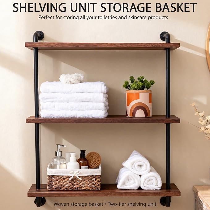 Water Hyacinth Storage Basket Small with Metal Frame & Removable Liner, 11.8”×7.9”×5.5” Rectangular Woven Organizer Bin for Bathroom Vanity, Desk, Nursery, Closet, Home Organization