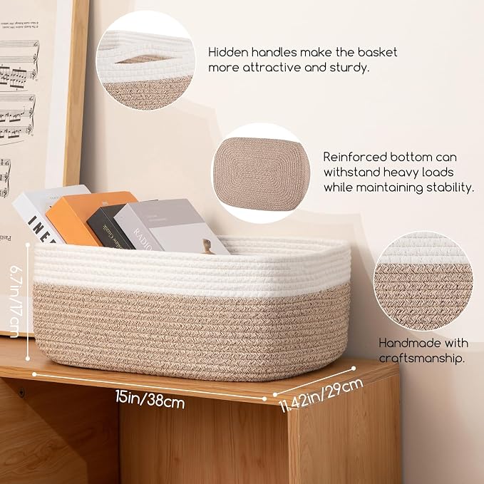 OIASKET Storage Baskets for Organizing 3 Pack, Woven Baskets for Shelves, | Closet Organizer Bins with Handle, Empty Gift Basket, Toy Storage for Toys, Blankets, Towels, Clothes, Books, 15"x11.42"x6.7"