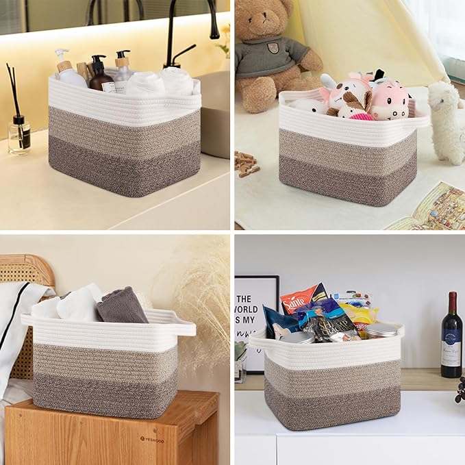 OIASKET Storage Baskets for Organizing, Woven Baskets for Shelves, Rectangle Decorative Organizer for Storage Clothes, Toy, Books, Towels Nursery Bins 3 Pack (Gradient Dark Brown, 13"x9.85"x8.7")