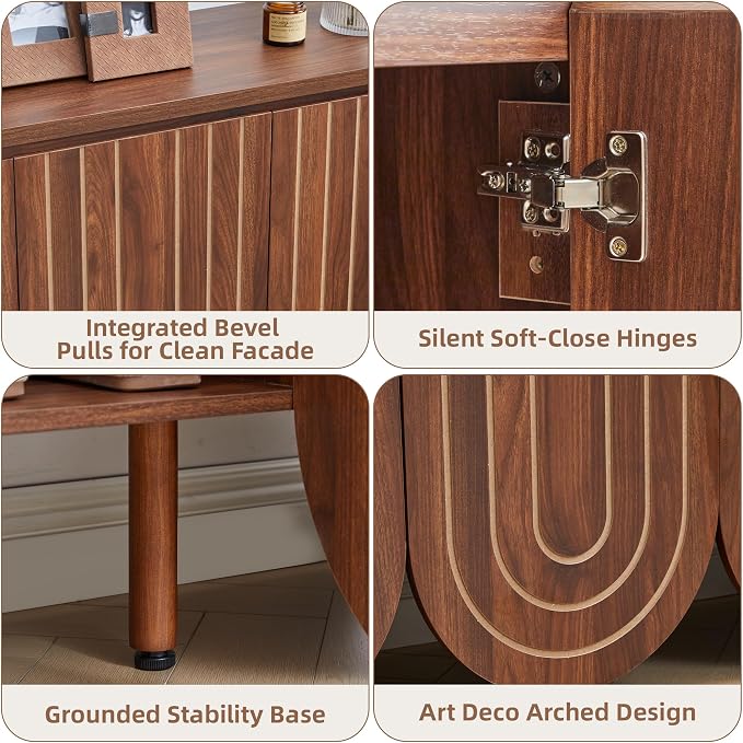 47" Large Shoe Cabinet for Entryway, Shoe Storage Cabinet with Adjustable Shelves, Mid-Century Modern Wooden Shoe Organizer with 3 Arched Doors, Extra Deep Shoe Rack for Sneakers & Boots (Walnut)