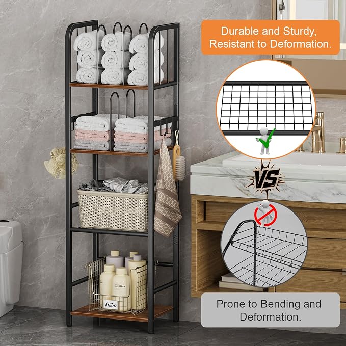 Snughome Towel Rack Free Standing 4-Tier M-Shaped Detachable Dividers, Metal Towel Storage Shelf for Bathroom, Pool Towel Rack Holder, Space-Saving Storage Organizer, Modern Bath Towel Storage Holder