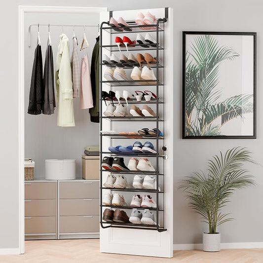Whitmor 36 Pair Over The Door Shoe Organizer, 12 Tier Hanging Shoe Organizer, Heavy Duty Metal & Mesh Shoe Holder, Hanging Shoe Rack for Closet Organizer, 74" L x 21.7" W x 7.5" H, Matt Gunmetal
